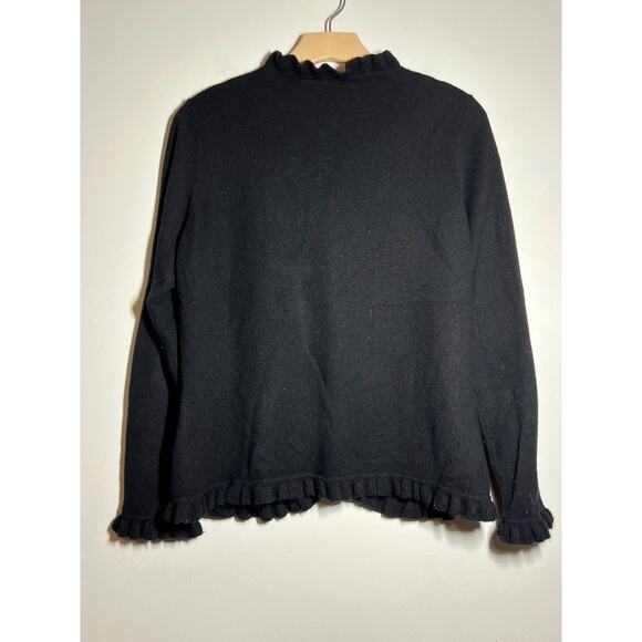 Pure Collection Women's EUC Black 100% Cashmere Ruffle Cardigan Sweater 14/16 US - Picture 6 of 6
